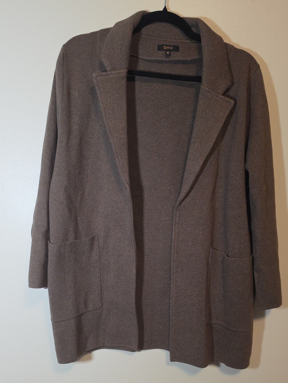 Quince Women's Open-Front Brown Blazer Cardigan Roganic Cotton